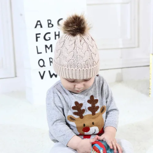 Vista 9 de Gorro de invierno para niñas pequeñas Zando, con pompones, gorras tejidas para bebés y niños