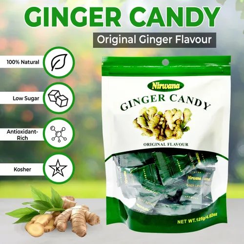 Vista 3 de Nirwana Caramelo de jengibre – Envuelto individualmente para frescura – Caramelo natural a granel para viajes y disfrute diario, 125 g/4.02 oz sabor