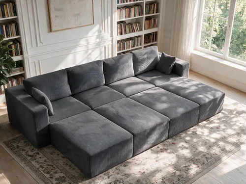 Vista 45 de WUTUTUEE Sofá modular en forma de U de 115 pulgadas, sofá modular modular de 3 plazas con 2 otomanas móviles, sofá cama convertible de pana con Beige