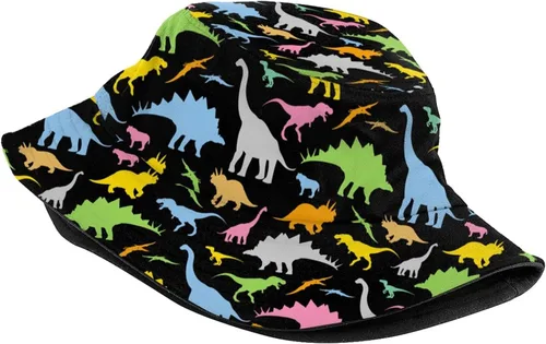 Vista 2 de Sombrero de pescador plegable para el sol y la playa, para mujeres y hombres, senderismo al aire libre, Dinosaurio de dibujos animados de dinosaurio
