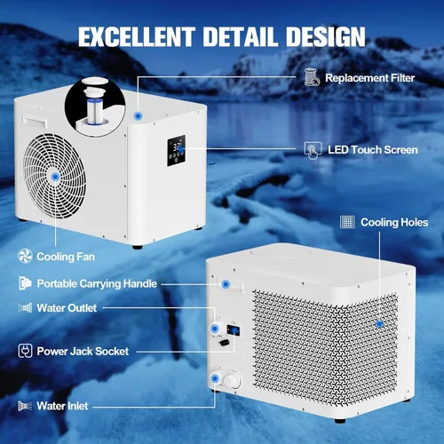 Vista 3 de ICEGALAX Enfriador de baño de hielo 1HP para bañera de hielo, enfriador de agua de control inteligente con bomba y filtro integrados, enfriamiento