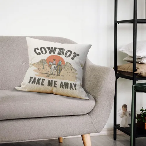 Vista 3 de Mancheng-zi Cowboy Take Me Away - Funda de almohada retro con diseño de atardecer occidental, regalo de vaquera, 18 x 18 pulgadas, funda de cojín