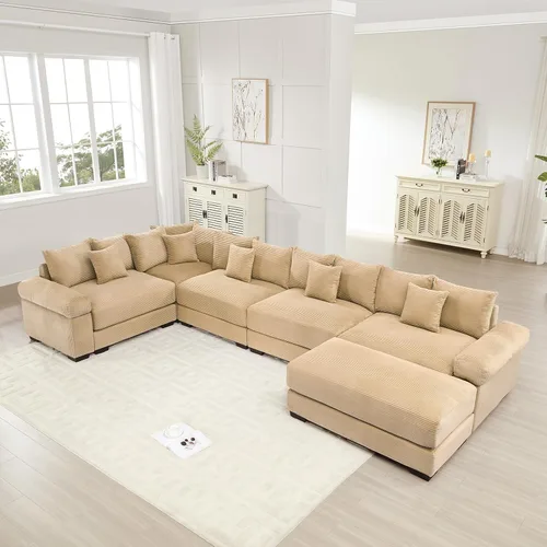 Vista 73 de ODUSE-DAILY Sofá modular de gran tamaño de 117.3 pulgadas, sofás modulares grandes de pana para sala de estar, sofás de 3 plazas, moderno juego