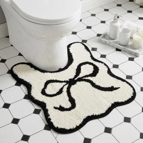 Vista 18 de Tapete de baño festoneado negro de 26 x 18 pulgadas, tapetes de baño suaves y absorbentes, lavables a máquina, de microfibra, para bañeras, lavabos