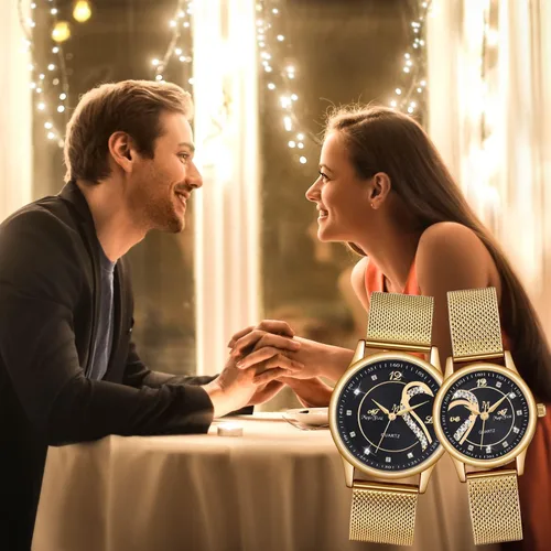 Vista 3 de Reloj de regalo para el día de San Valentín con caja de cristal romántica, reloj de pulsera analógico de cuarzo para parejas