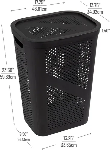 Vista 3 de Mind Reader Cesto delgado para ropa sucia con tapa, 60 L, diseño cónico para baños, armarios, plástico, juego de 2, color negro