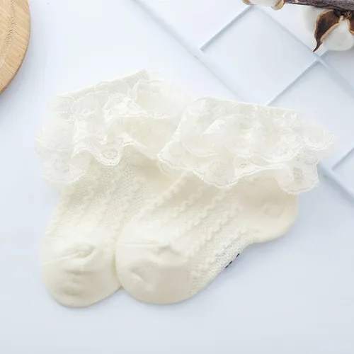 Vista 4 de Calcetines de princesa para recién nacidos, con volantes de encaje, para niñas pequeñas
