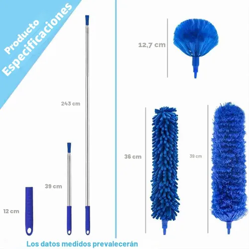Vista 2 de Plumero de telaraña con poste de extensión, kit de plumero de limpieza lavable con 3 cabezales de plumero, plumero de telaraña, cepillo de esquina