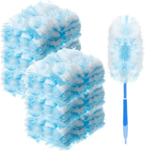 Vista 15 de Vesici 50 piezas de repuesto de plumero compatibles con Swiffer Dusters, repuesto desechable a granel grueso con 1 mango resistente para limpieza