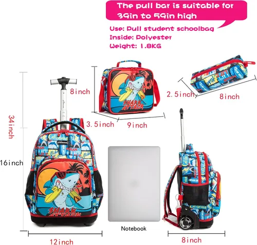 Vista 2 de MOHCO Mochila con ruedas de 16 pulgadas para niños y niñas