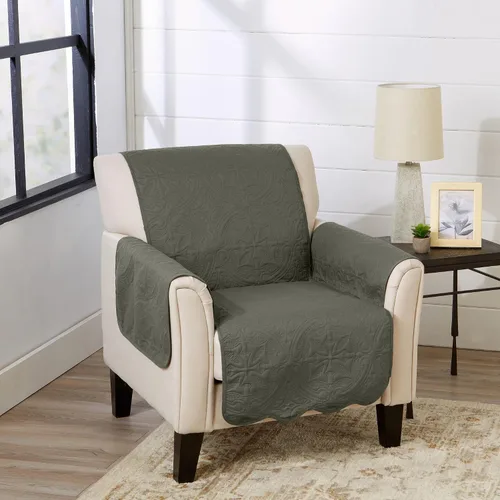 Vista 63 de Great Bay Home Funda reversible de retazos reclinable, lavable, protector de muebles con correas elásticas, perfecta para niños y mascotas, detalle