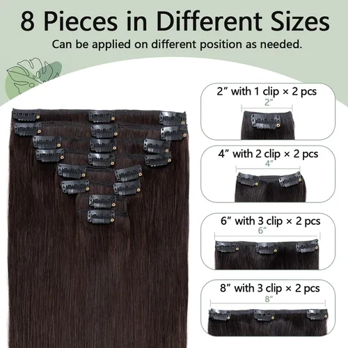 Vista 2 de S-noilite Extensiones de cabello humano con broches, cabello humano corto con clip, para mujer, cabello humano 100% Remy, cobertura de cabeza Marrón