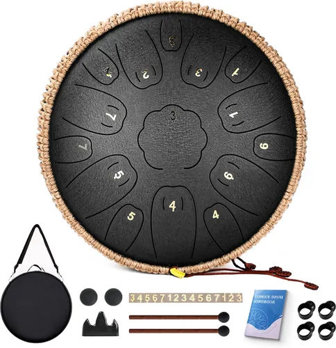 Vista 10 de Tambor de Lengua de Acero, 12 Pulgadas 15 Notas Tambores de Lengua, Tambores Handpan Instrumento de Percusión para Niños y Adultos, Tambor de Mano