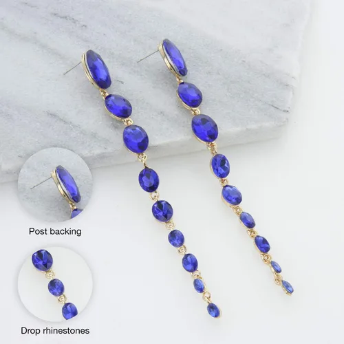Vista 4 de Pendientes largos con diamantes de imitación ovalados con forma de diamante