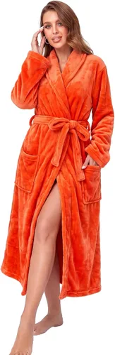 Vista 16 de RONGTAI - Bata de baño de felpa para mujer, batas largas y cálidas de felpa para damas, bata de noche de felpa, ropa para dormir Negro