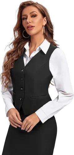 Vista 4 de Foucome Vestido formal de negocios ajustado para mujer, chaleco con botones