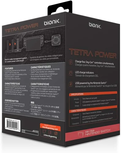 Vista 6 de Bionik Tetra Power - Nintendo Switch Joy Con Charging Dock (4 Controllers) with Built-In Cable Adjustment System and LED Charge Status Indicators