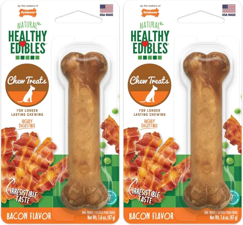 Vista 12 de Nylabone Healthy Edibles Natural Dog Chews - Golosinas masticables de larga duración con sabor a tocino para perros, pequeños/regulares (1 unidad)