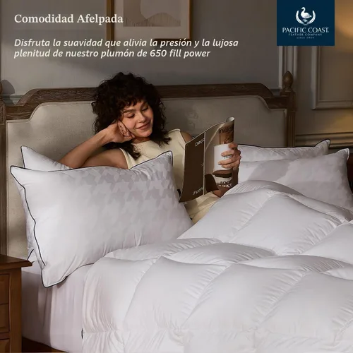 Vista 2 de Pacific Coast Almohada de cama de lujo, colección de hotel, almohada de plumón de ganso blanco para dormir, 650 de potencia de relleno, 450 hilos