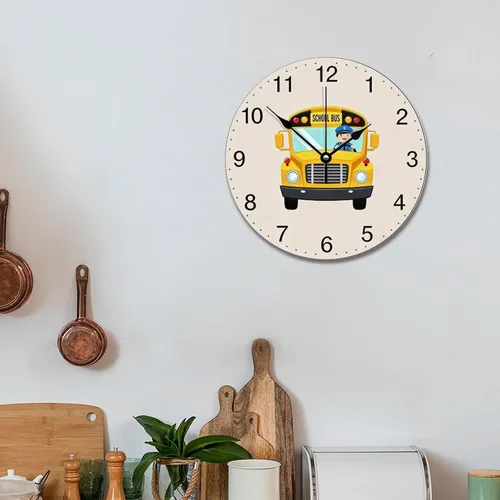 Vista 2 de ArogGeld Reloj de pared para conductor de autobús escolar, reloj de madera clásico 10 silencioso, sin tictac, de cuarzo, funciona