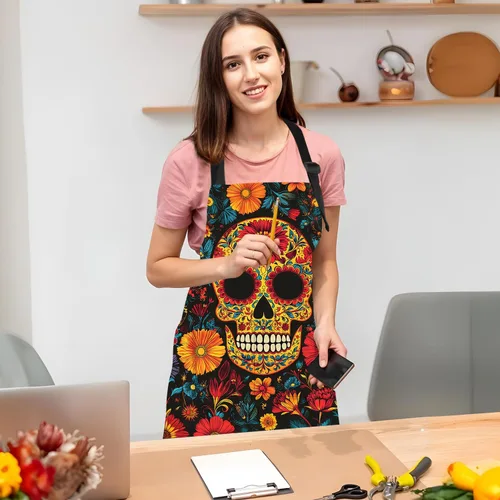 Vista 4 de ANNA QUEEN Delantal divertido para mujeres y hombres con bolsillos, delantales de cocina ajustables para cocinar, hornear, jardinería, lindo delantal