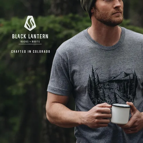 Vista 3 de Black Lantern Nature T-Shirt Screen Printed Mountain Graphic Tee for Men, Comfortable Outdoor Shirt