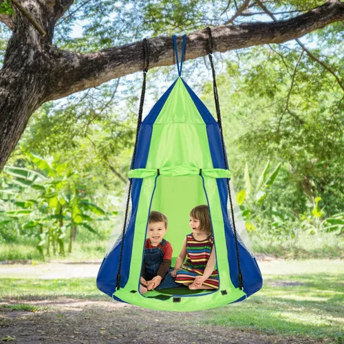 Vista 4 de Silla hamaca colgante para niños, asiento de tienda de campaña para uso en interiores y exteriores, perfecta para niños, adultos, soporta 330 libras