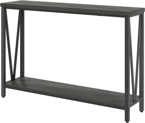 Vista 9 de EXCEFUR Mesa de entrada, sofá de madera rústica con almacenamiento, mesa de pasillo moderna para sala de estar, color gris