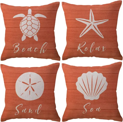 Vista 9 de ULOVE LOVE YOURSELF Fundas de almohada de playa costera, conchas de estrella de mar, conchas de dólar de arena, verano, playa, decoración de casa