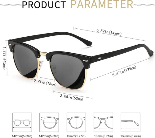 Vista 4 de KANASTAL Gafas de sol polarizadas sin montura semi para hombres y mujeres, montura clásica con montura UV400