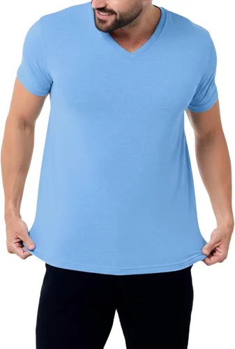 Vista 14 de Camiseta de manga corta con cuello en V para hombre, de algodón suave Sin marca - Blanco