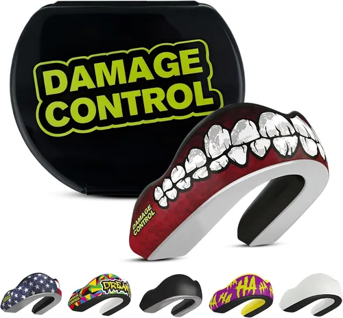 Vista 11 de DAMAGE CONTROL Protector bucal deportivo de impacto extremo con estuche Boil & Bite Fit, almohadillas absorbentes de golpes, funda ventilada