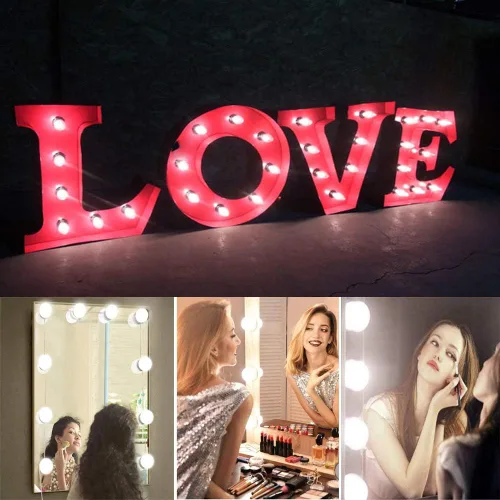 Vista 7 de FuLin - Luces de tocador para espejo, kit de luces LED estilo Hollywood con luz regulable, 10 bombillas, luces vanisty para tocador de maquillaje