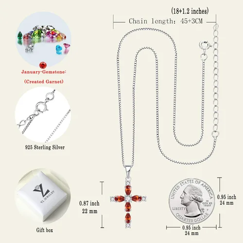 Vista 155 de YL Collar de cruz de plata de ley 925 con colgante de piedra natal religiosa para mujer