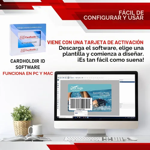 Vista 3 de Easy Badges Solid 210 Impresora de tarjetas de identificación con software para principiantes y todo lo necesario para diseñar e imprimir 200