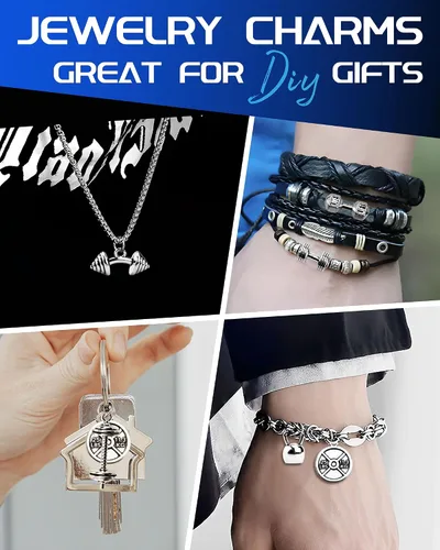 Vista 5 de JIALEEY Colección de dijes deportivos mixtos para hervidor de agua, mancuernas y pesas, dijes deportivos para bricolaje, fitness, collares, joyería