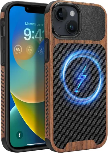 Vista 8 de Funda magnética ZZDZZ compatible con iPhone 14 Plus [Compatible con Magsafe] Diseño de cuero premium TPU híbrido a prueba de golpes (Negro)