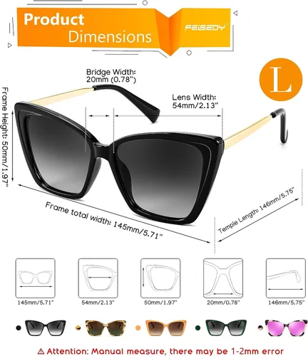Vista 6 de FEISEDY Gafas de sol polarizadas de moda para mujer, gafas de sol cuadradas retro para mujer con ojo de gato B4134