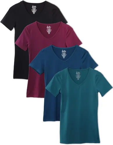 Vista 10 de Kalon - Paquete de 4 camisetas interiores con cuello en V para mujer 4PK Negro