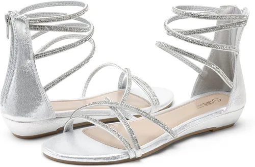 Vista 3 de DREAM PAIRS - Sandalias de cuña baja para mujer, con correa al tobillo y diamantes de imitación