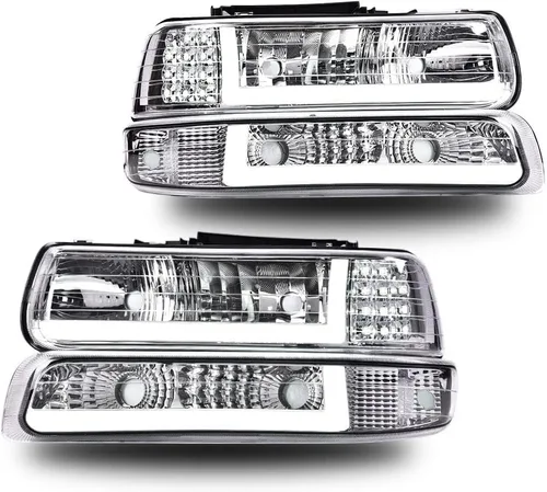 Vista 13 de G-PLUS - Par de faros delanteros led para circulación diurna, lente transparente, carcasa negra, reflector ámbar