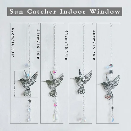 Vista 5 de Artilady Atrapasol Campanillas de Viento de Colibrí para Colgar en Exteriores Prisma de Cristal Atrapasoles Ventana Interior Jardín Porche Patio