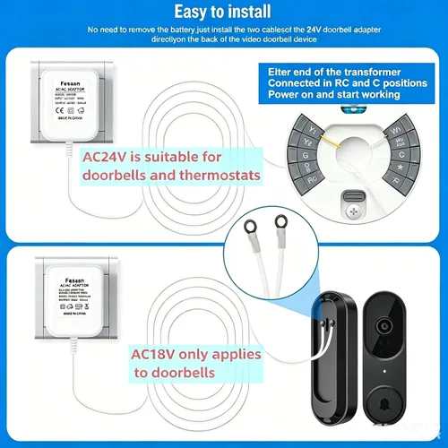 Vista 5 de Adaptador de Cable C para Termostato Inteligente, Fuente de Alimentación de CA de 24V, Compatible con Nest Hello August Ring Timbre de Puerta