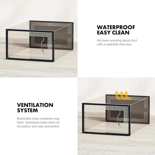 Vista 4 de 12 cajas de almacenamiento de zapatos, de plástico transparente apilable, organizador de zapatos para armario, contenedores de zapatos apilables
