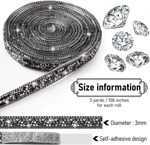 Vista 5 de Hicarer 3 yardas de cintas de diamantes de imitación de resina para boda, cinta autoadhesiva de diamantes de cristal, rollo de cinta de resina