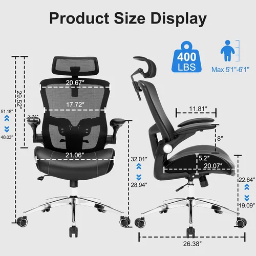 Vista 3 de Silla de oficina grande y alta, silla de escritorio ergonómica resistente de 400 libras con cojín de espuma de modelado 3D suave, sillas
