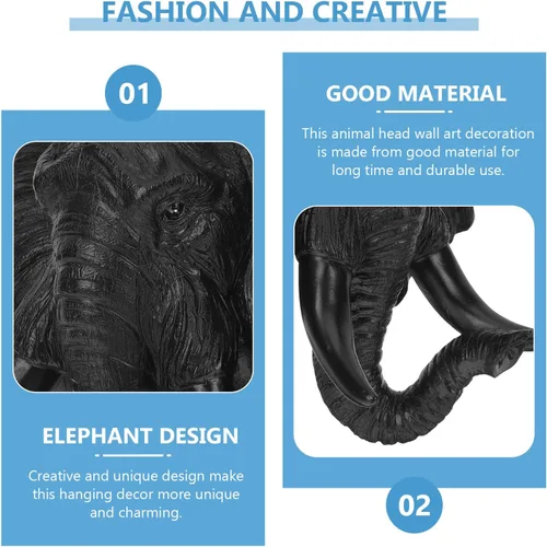 Vista 3 de Luxshiny Decoración de pared de cabeza de elefante, escultura de animales 3D, resina para colgar en la pared, arte africano de vida silvestre
