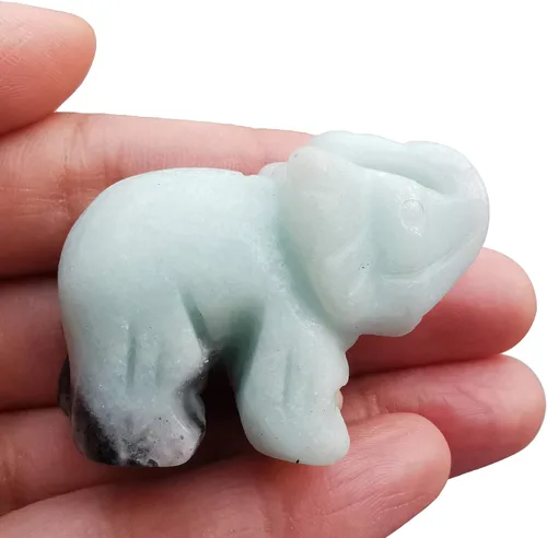 Vista 14 de Estatua de cristal de elefante tallada a mano, escultura de animal guardián de oficina en casa, decoración de 1.5 pulgadas, obsidiana negra