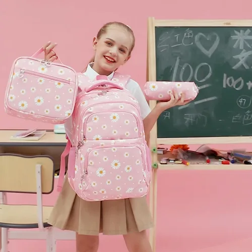 Vista 33 de goldwheat Mochilas impresas margaritas con paquete de almuerzo, estuche de lápices 3pcs, bolsa ligera resistente al agua para la escuela secundaria