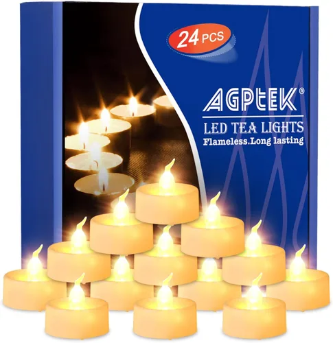 Vista 10 de AGPTEK Función de temporizador, paquete de 24 velas LED sin llama, incluye CR2032 y batería reemplazable, amarillo cálido, paquete de 24 velas